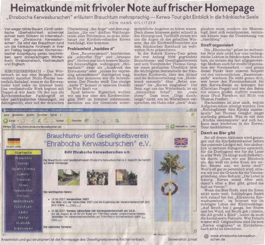 Zeitungsbericht NN vom 23.08.2007